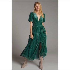 Puff-sleeved Burnout Velvet Maxi Dress